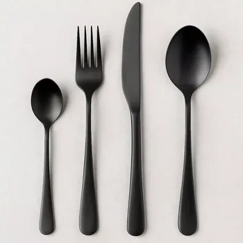 Kave Home Fer, sada černých kovových příborů, 16 ks