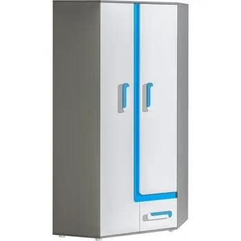 Šatní skříň Slevadoma Rohová šatní skříň SOLETTA 2 do dětského pokoje | antracit / tyrkys