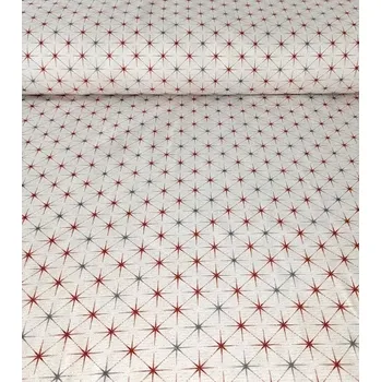 Vánoční dekorační látka hvězdy šedočervené s Lurexem | RTex