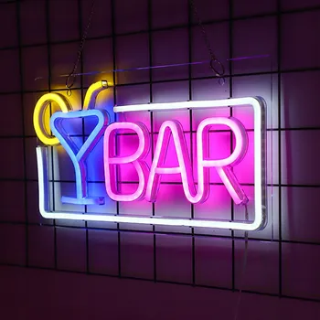 Obraz BAREVNÉ LED OSVĚTLENÍ BAR 42X22CM NEON NÁSTĚNNÁ DEKORACE PÁRTY DOVOLENÁ