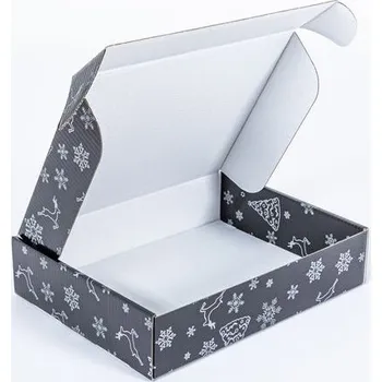 Obalový materiál Poštovní kartonová krabice vánoční černá se stříbrné sněhové vločky a soby 400x300x90 mm 3VVL B 460g/m2 FSC Mix - paleta 620 ks