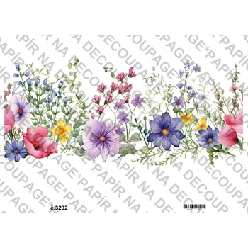 Umělecký papír Rýžový a soft papír na decoupage - Květinové bordury - KB3202 Materiál: Soft, Rozměr: A4