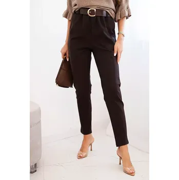 Dámské kalhoty Kesi Włoski Dámské viskózové kalhoty s páskem a zúženými nohavicemi hnědé Kesi Włoski hnědá | krémová 3434798