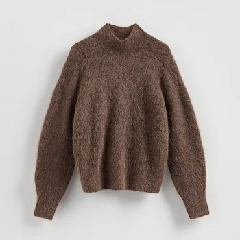 Dámský svetr Reserved - Svetr s příměsí vlny z alpaky - hnědá - 364HK-88X - 364HK-88X-XL