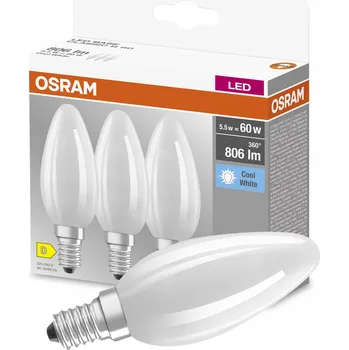 Žárovka Osram LED žárovka svíčka 5,5W E14 806lm 4000K neutrální bílá 3 kusy