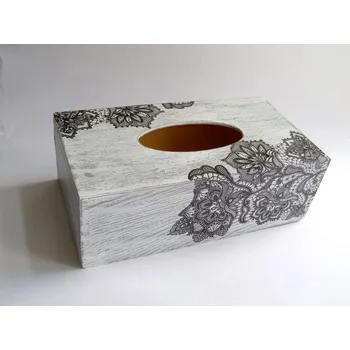 Krabice na papírové kapesníky - Krajka v šedé patině