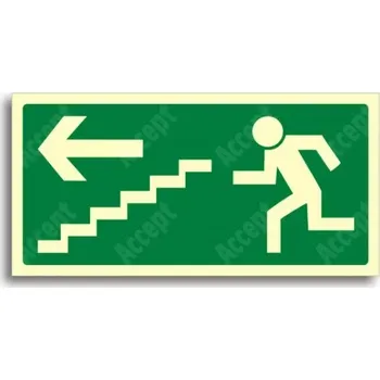 Únikové a protipožární fotoluminiscenční značení ÚNIKOVÉ SCHODIŠTĚ VLEVO DOLŮ - samolepka 20x10cm