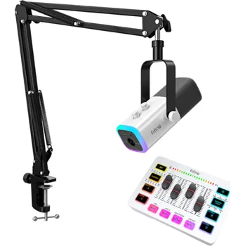 Klasická kytara Živý audio mixážní pult k PC s RGB podsvícením, změnou hlasu, redukcí šumu, XLR mikrofonem, držákem na stůl a USB i 3,5mm rozhraním bílá