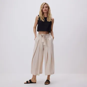 Dámské kalhoty Reserved - Volné kalhoty s vázáním - béžová - YH549-08X - YH549-08X-S
