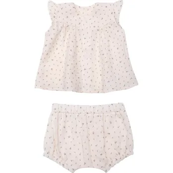 Kojenecká souprava MUFFIN MODE Letní set mušelínové košilky a kraťasků s květinami Muslin Blouse with Bloomers GOTS, béžový Velikost: 74/80