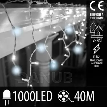 LED trubice SPRINGOS Vánoční led světelná záclona pro spojování vnější flash - 1000led - 40m - studená bílá / studená bílá