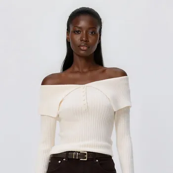 Dámský svetr Reserved - Svetr s ohrnovacím límcem - tělová - 229GV-02X - 229GV-02X-L