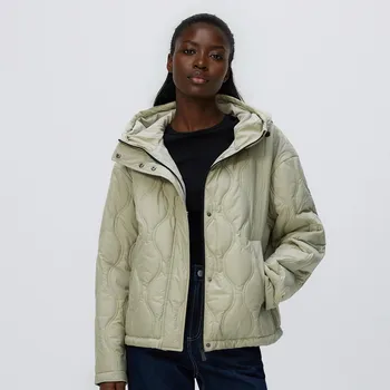 Reserved - Prošívaná bunda s přírodním peřím - bledá zelená - WM892-07X - WM892-07X-XXL
