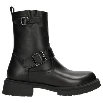 Dámské polobotky Černé Kožené Kotníkové Boty S Přezkami Wojas 5534151 39