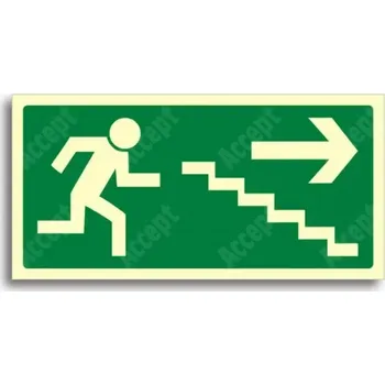 Únikové a protipožární fotoluminiscenční značení ÚNIKOVÉ SCHODIŠTĚ VPRAVO DOLŮ - tabulka 20x10cm
