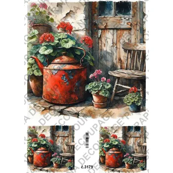 Umělecký papír Rýžový a soft papír na decoupage - Zápraží vintage - KB3179 Materiál: Soft, Rozměr: A4