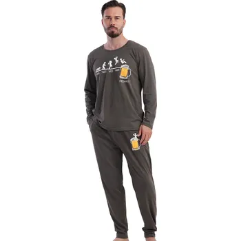 Pánské pyžamo Pánské bavlněné pyžamo s humorným potiskem - pivní pátek 1P1985 šedá M