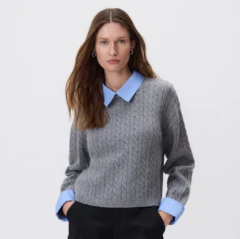 Dámský svetr Reserved - Svetr s košilovými vsadkami - středně šedá - 099GH-85M - 099GH-85M-M