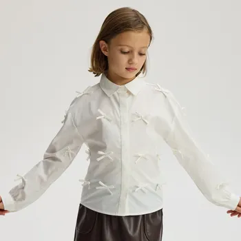 Dívčí košile Reserved - Krátká košile s mašličkami - krémová - 438FW-01X - 438FW-01X-164