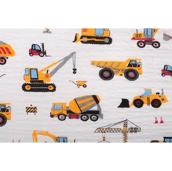 JAN peří Kvalitní bavlněná látka - krep - stavební stroje - Kvalitní bavlněná látka - krep - stavební stroje - 1 m (100x240 cm)