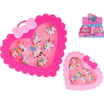 Dětská domácnost M.T. Sada jednorožčích prstýnků v srdíčkové krabičce - různé barvy Barva: Růžová tmavě