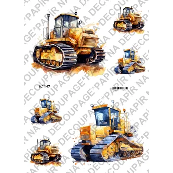 Umělecký papír Rýžový a soft papír na decoupage - Stavební stroje - KB3147 Materiál: Soft, Rozměr: A4