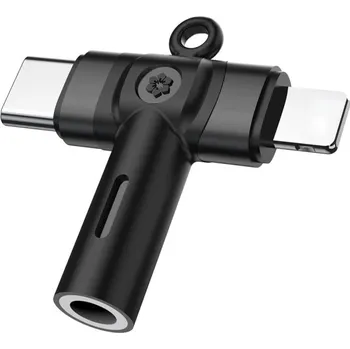 2v1 audio redukce - 3,5 mm jack na USB-C / Lightning - černá