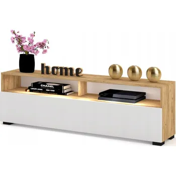 Komoda Stojící TV stolek Komoda do obýváku PLAY OPEN Dub Craft Bílý Mat 180 + LED