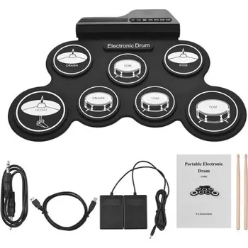 Klasická kytara Skládací silikonová USB elektronická bicí sada přenosná rolovací cvičná souprava s pedály paličkami napájecím kabelem 43x28x2.7 cm