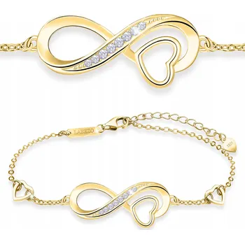 Náramek Zlatý náramek Nekonečno POZLÁCENÝ 585 Srdce Krystaly STŘÍBRO 925