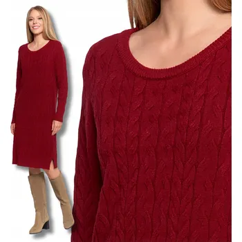 Dámské šaty Jednoduché dámské svetrové Šaty s copánkovým vzorem, viskóza MORAJ L/XL