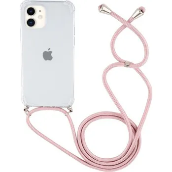 Pouzdro na mobilní telefon Transparentní kryt se šňůrkou pro iPhone 12 mini - růžový