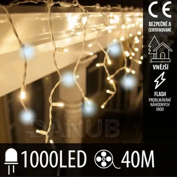 LED trubice Vánoční led světelná záclona pro spojování vnější flash - 1000led - 40m teplá bílá / studená bílá