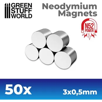Příslušenství k deskovým hrám Green Stuff World Neodymium Magnets 3x0,5mm - 50ks (N52) (Green Stuff World)