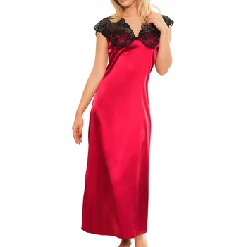 Dámské spodní prádlo SEXY TRIČKO NOČNÍ Halka Mactan XXL 2XL Bordo Dlouhá saténová Spodní prádlo