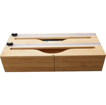 Termobox Dávkovač kuchyňské fólie s bambusovou krabičkou Řezač potravinářské fólie Držák na sáčky a pytle Kuchyňský organizér 2 role