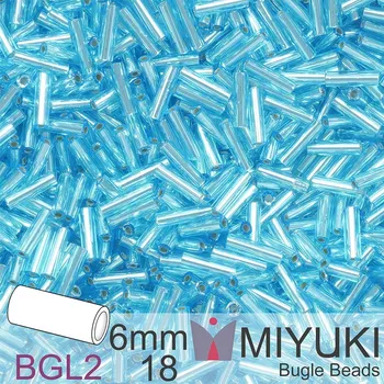 Korálek Korálky Miyuki Bugle Bead 6mm. Barva BGL2-18 Silverlined Aqua. Balení 10g.