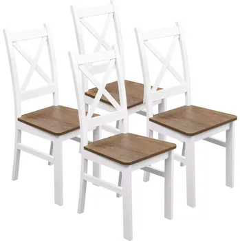 Jídelní židle Sada 4x dřevěná židle KRT Bílá/Dub Lefkas