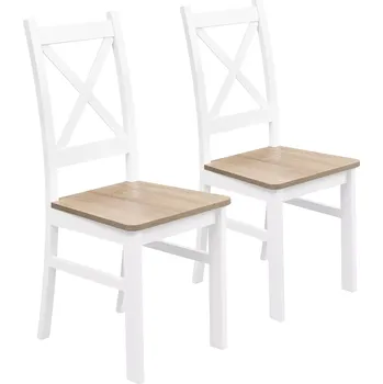 Jídelní židle Sada 2x dřevěná židle KRT Bílá/Dub Sonoma