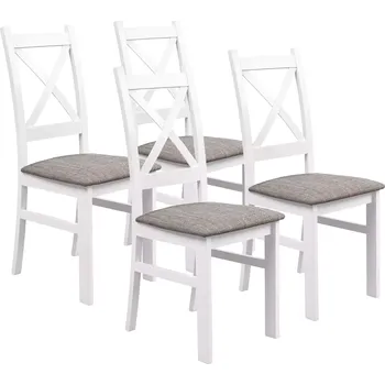 Jídelní židle Sada 4x dřevěná židle KRZ Bílá/Světle Hnědá