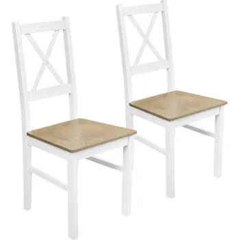 Jídelní židle Sada 2x dřevěná židle NIL10D Bílá/Dub Grandson