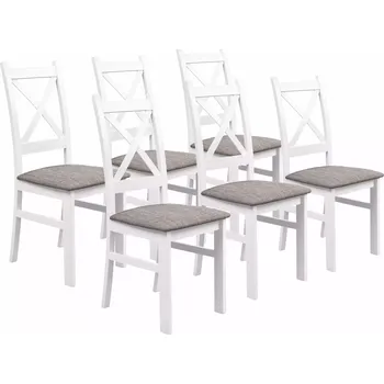 Jídelní židle Sada 6x dřevěná židle KRZ Bílá/Světle Hnědá