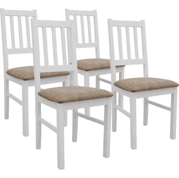 Jídelní židle Sada 4x dřevěná židle BOS04 Bílá/Béžová