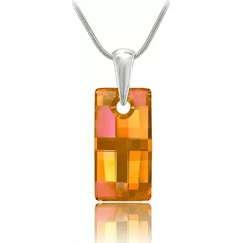 Náhrdelník Swarovski Elements Urban krystal 20mm - Stříbrný náhrdelník (přívěsek + řetízek) oranžový obdélník 34254.2 Astral Pink (oranžová, oranžovo růžová)