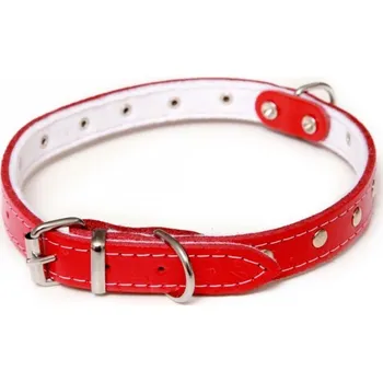 Obojek pro psa Kožený obojek podšitý filcem, zdobený nýty, STELLA - 01111 červená, 14x35, 14x26-32