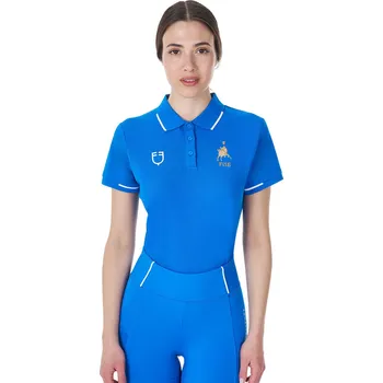 Dámské tričko EQUESTRO Tričko Polo X Fise Equestro, s krátkým rukávem, s knoflíky, azzurro savoia XL
