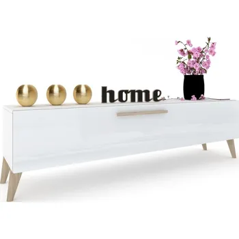 Komoda RTV skříňka Komoda Police Simply Bílý Lesk Nohy Skandinávské Bukové 120