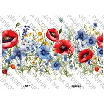 Umělecký papír Rýžový a soft papír na decoupage - Květinové bordury - KB3209 Materiál: Soft, Rozměr: A4