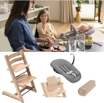 STOKKE Set Tripp Trapp Židlička + Baby set + Newborn set Wild/Anthracite + deka Golden Sand