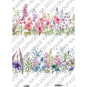 Umělecký papír Rýžový a soft papír na decoupage - Květinové bordury - KB3207 Materiál: Soft, Rozměr: A4